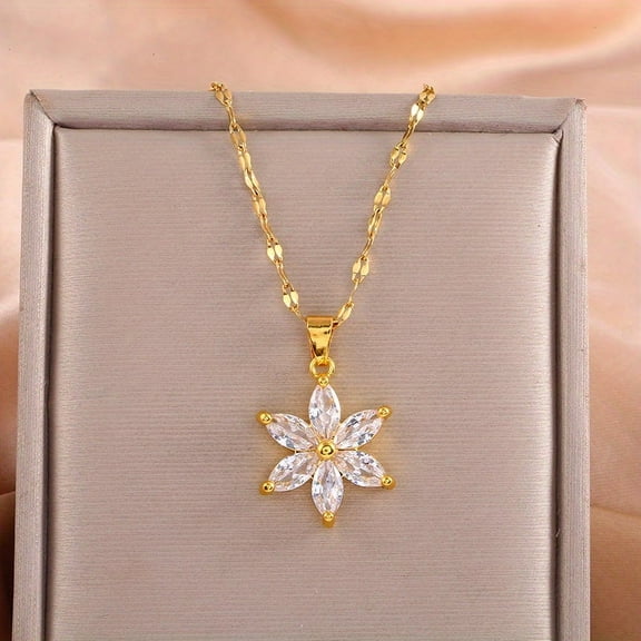 Gold Plated Six Petal Flower Pendant Necklace for Women - Perfect for Everyday Wear