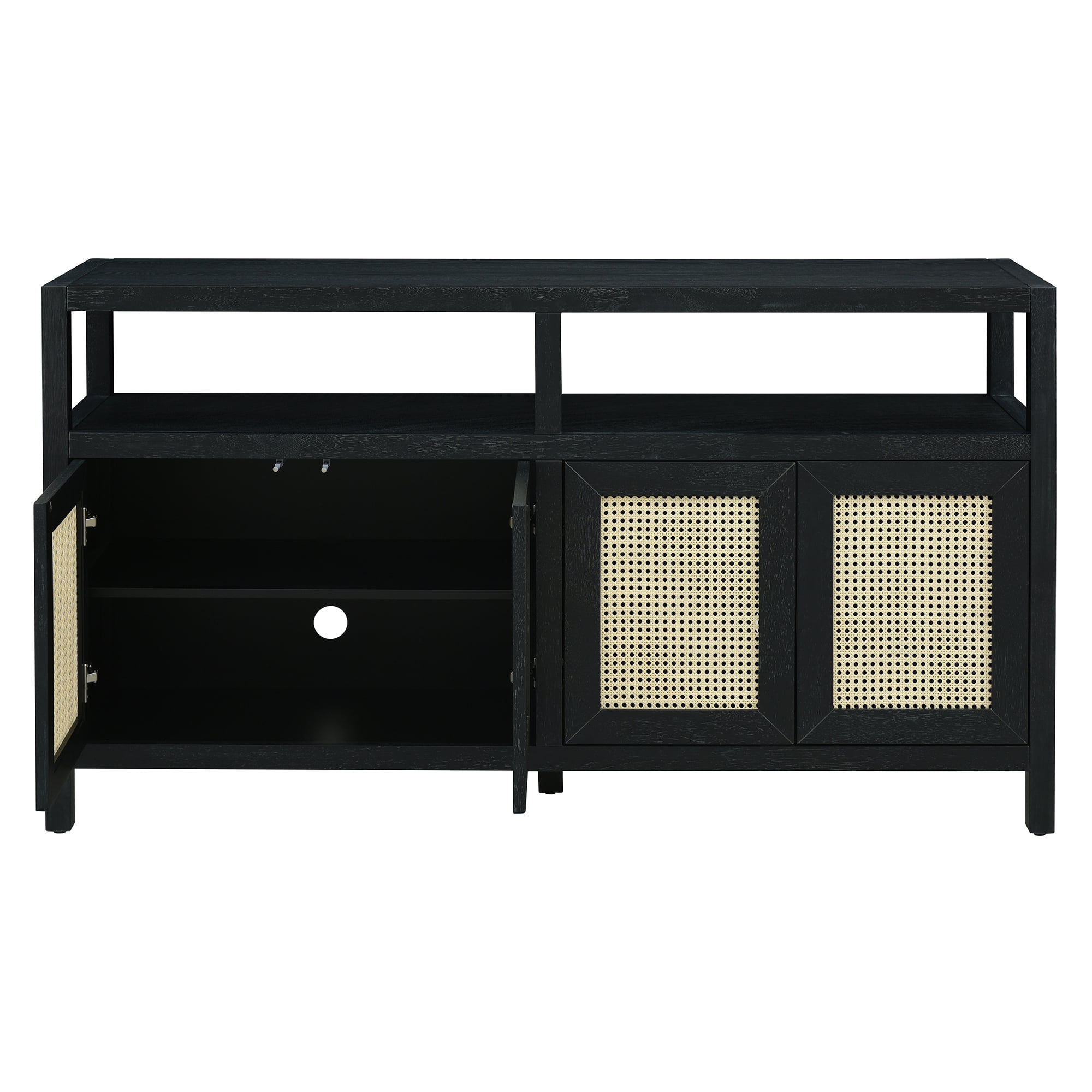 Aukfa Rattan Buffet Storage Cabinet,TV Cabinet for Living Dining Rooms,Bohemian Style,Black