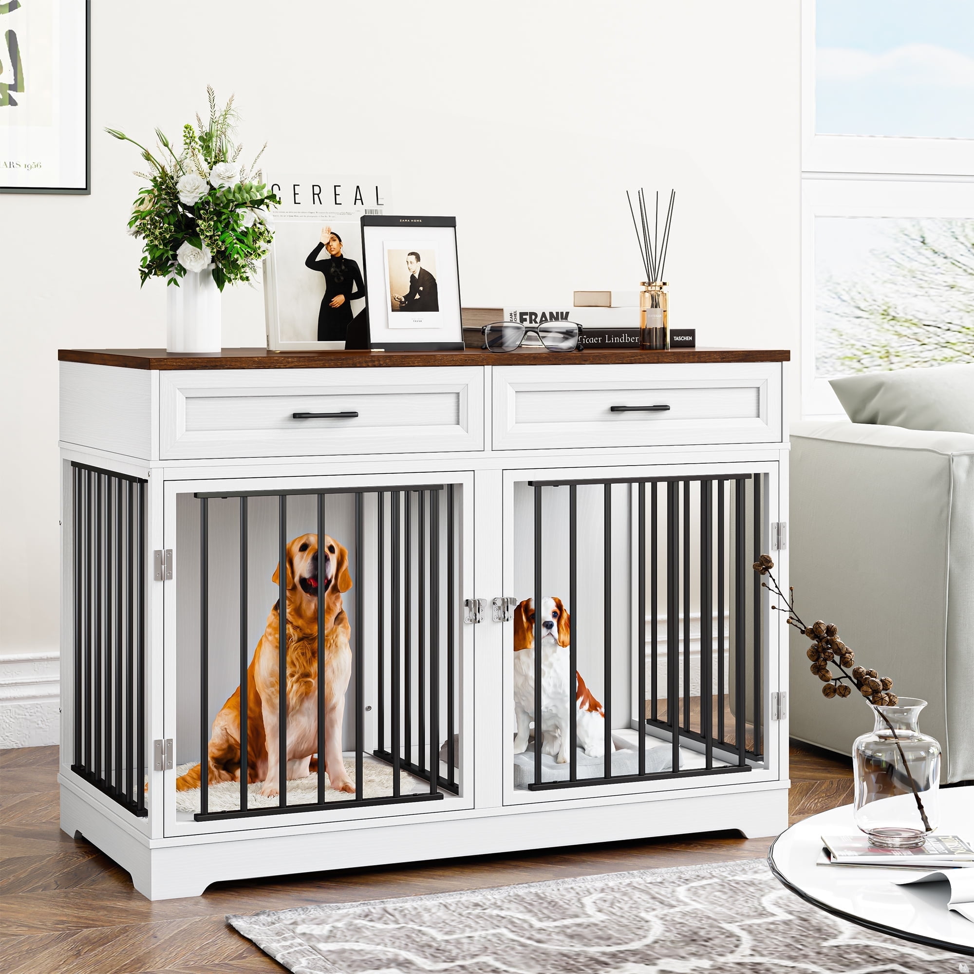 Homfa Dog Crate Furniture with 2 Drawers, White photo 1
