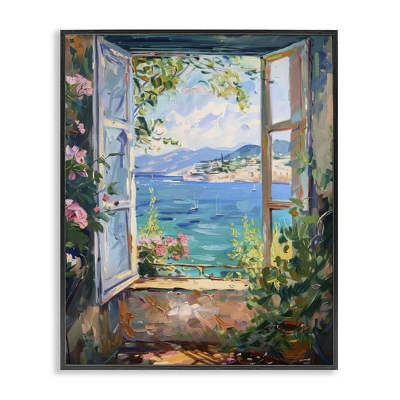 Stupell Industries Window Sea View Landscape & Nature Painting Black Framed Art Print Wall Art, 11 x 14