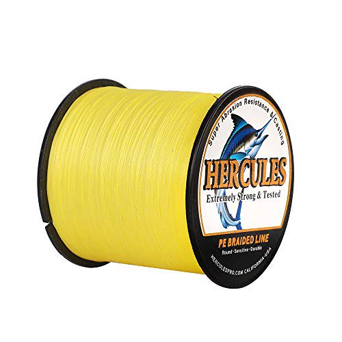HERCULES Ligne de Pêche Tressée 2000m 2187yds 6lbs-100lbs Pe Superline 4 Brins (Jaune 15lb/6.8kg 0.16mm)