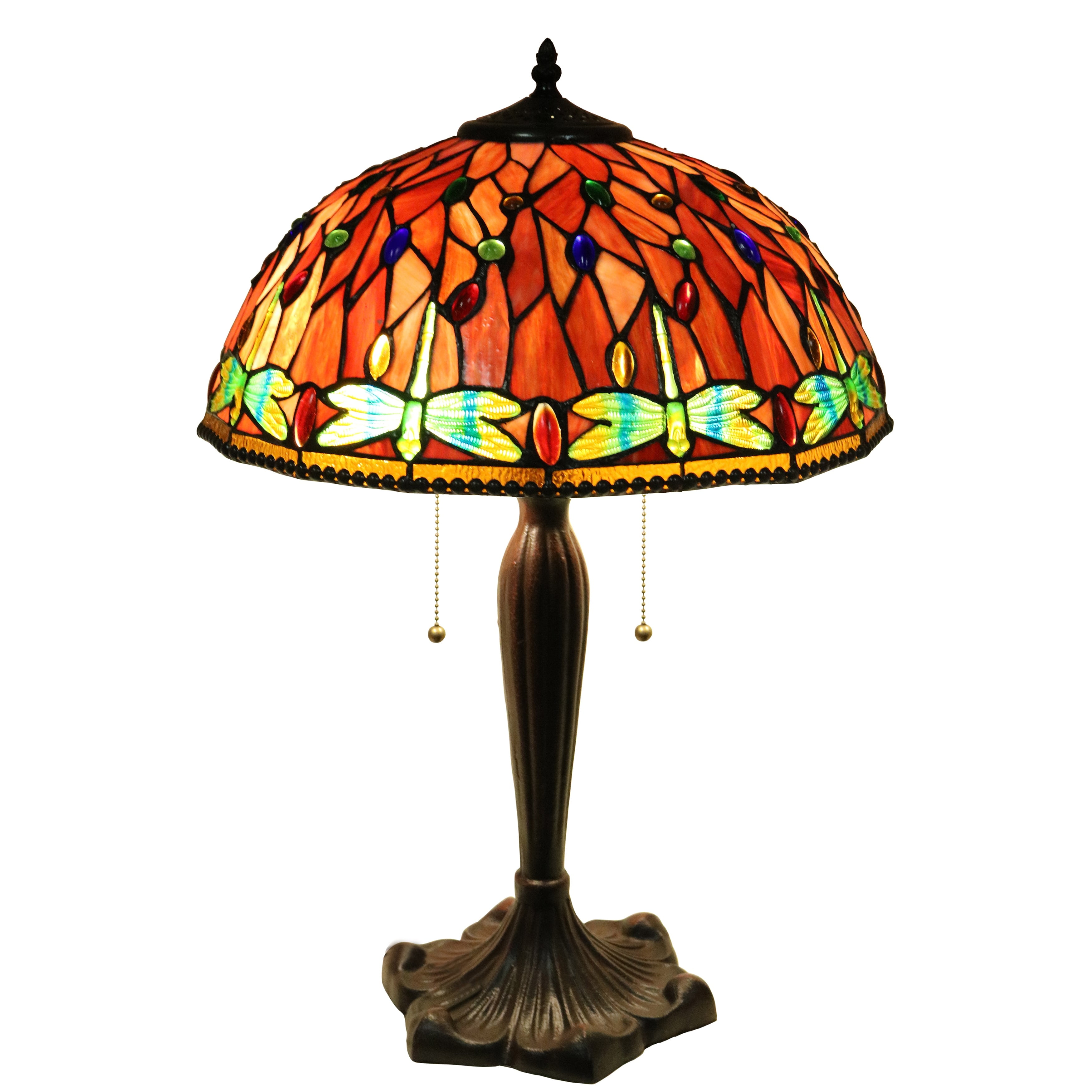 Zenevieva Red Dragonfly Stained Glass 16inch 2light Table Lamp