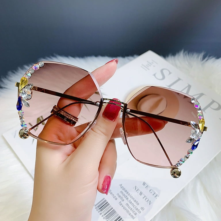 YCNYCHCHY 2022 New Fashion Large Frame Diamond Frameless Trimmed Sunglasses  For Women UV Protection Sunglasses Factory Stock