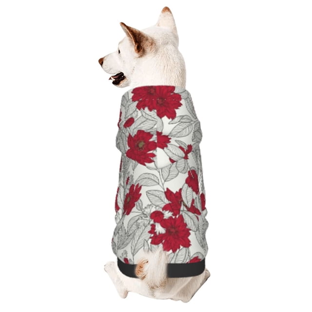 Balery Leaves And Anemone Flowers In Red Grey Sudadera con Capucha para Perros Pequeños – Ropa para Mascotas, Disfraz para Perros y Gatos, Ideal para Fiestas y Cosplay-XX-Large