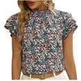 thumbnail image 4 of Wycnly Womens Shirts Beach Boho Ruffle Sleeve Vintage Tee Tops Summer Short Sleeve Round Neck Ladies Floral Print Tops and Blouses Light Blue l, 4 of 7