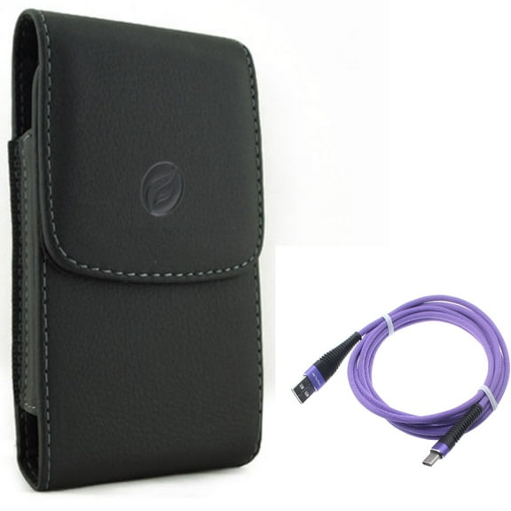 Case Belt Clip   10ft USB Cable for Motorola One 5G Ace Phone - Leather Holster Cover Pouch and Purple Type-C Charger Cord Power Combo for Motorola One 5G Ace (2021)