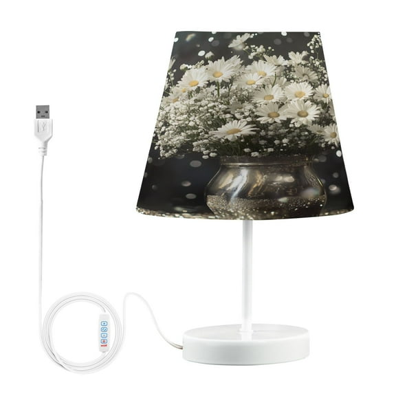 BZSMCE Table Lamp Creative Daisies in Metallic Vase Simple Pattern Night Light