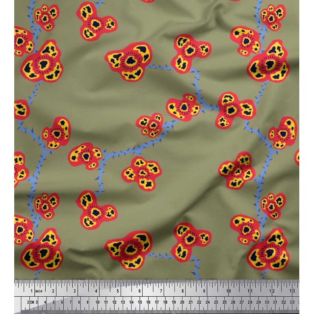 Soimoi Poly Georgette Fabric Flower Artistic Print Fabric by the Yard 52 Inch Wide