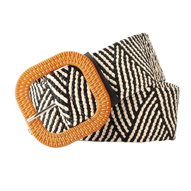Cinturón tejido para mujer, cinturón elástico de paja, cinturones bohemios, vestido de playa de verano para mujer, cinturones caqui negro