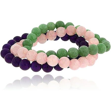 - 8mm Genuine Amethyst Quartz Stretch Bead Bracelet Set