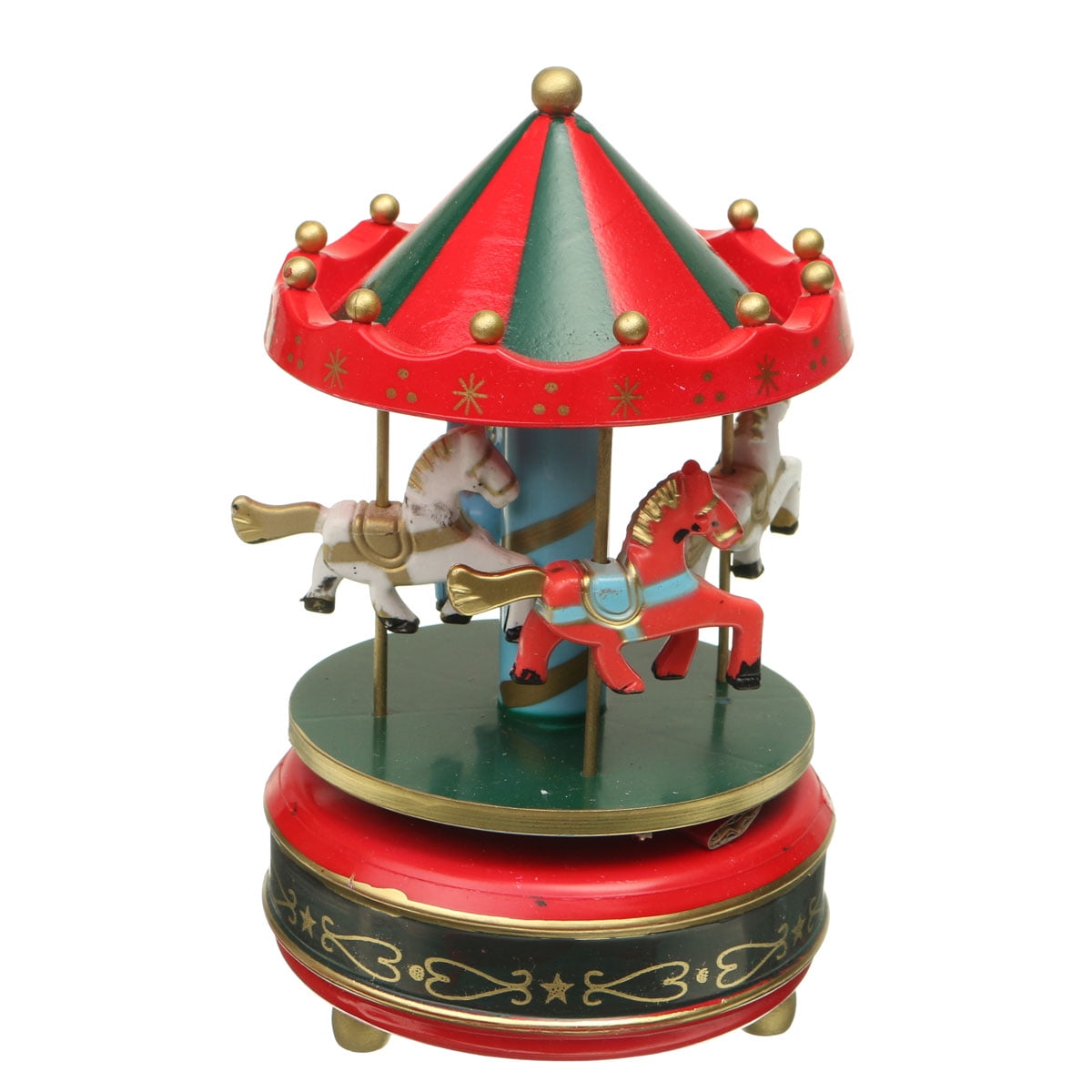 Kids Funny Wooden MerryGoRound Musical Box 4Horse Figurine Rotating