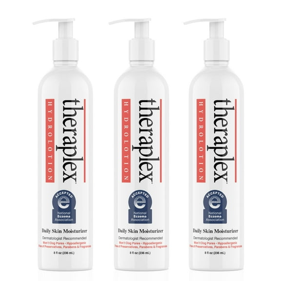 THERAPLEX Hydrolotion - Daily Skin and Body Moisturizer, No Parabens Or Preservatives, Noncomedogenic, and Hypoallergenic, Fragrance-Free, Dermatologist Recommended 3 Pack