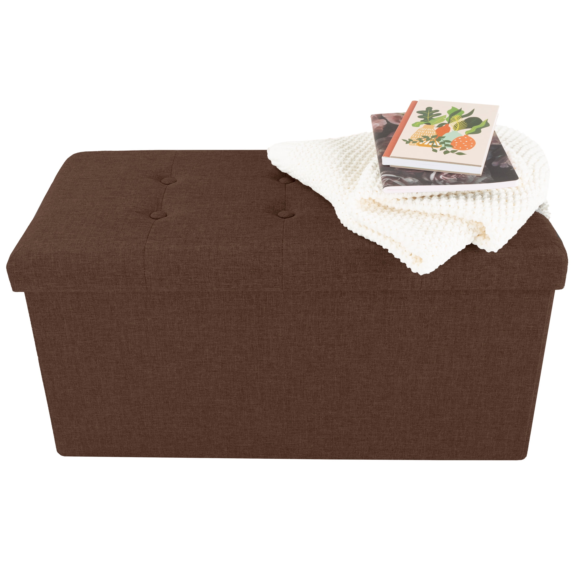 Lavish Home 30-Inch Folding Storage Ottoman with Removable Bin (Brown)