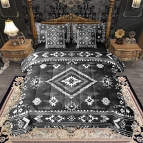 Manfei Retro Rustic Aztec 7-Piece Twin Bedding Sets,Vintage Boho Tribal Bedding Comforter Set,Gray Black Sheet Sets For Men Women,Breathable Home Decor Reversible