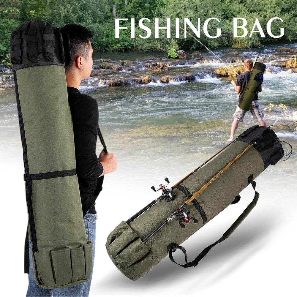 TiRiSMART Portable Fishing Rod Bag Durable Folding Oxford Fabric Fishing Tackle Carry Case Bag Multifunction Large Capacity Waterproof Fishing Rod Case Holds 5 Poles