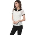 thumbnail image 6 of MODA NOVA Junior's Contrast Doll Collar Short Sleeve Tops Sheer Lace Top White M, 6 of 7