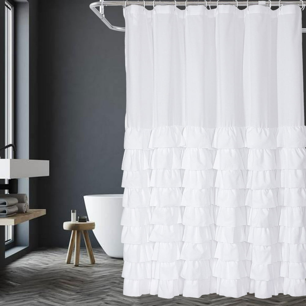 Homechoice Farmhouse Style White Ruffle Shower Curtain 72" in Long