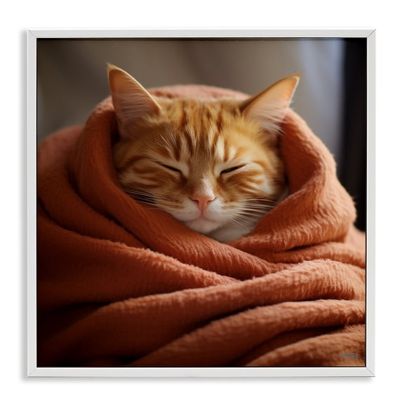 Stupell Industries Modern Cuddling Sleepy Cat White Framed Giclee Art, 12 x 12, by RB