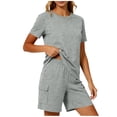 thumbnail image 5 of Mifsaly Cotton Sets for Women 2 Piece Summer Short Sleeve Crewneck T-Shirt and High Waisted Cargo Shorts with Pockets Matching Lounge Outfits Gray,S, 5 of 6