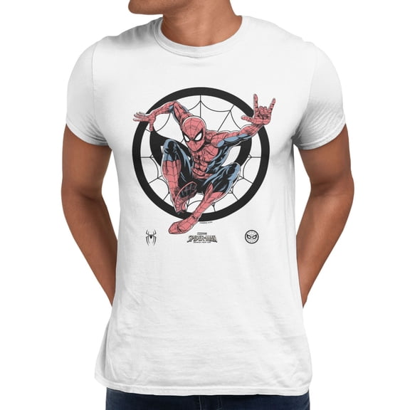 Marvel Spider-Man Brand New Day Men's Crouching Web Sketch Retro T-Shirt (Bright White, S-XXXL)