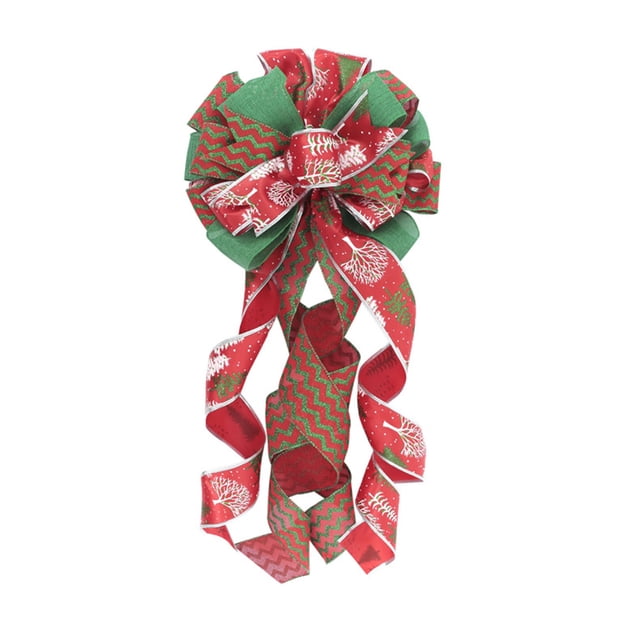 Christmas Tree Decoration Bow Red Buffalo Plaid Burlap Top Cloth Decorative LED Hanging Polyester Xmas Gift Ribbon