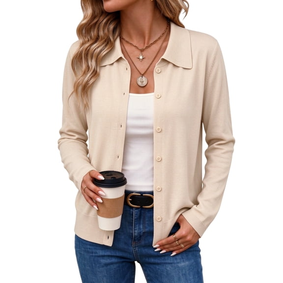 DOKOTOO Cardigan Sweater for Women Collared Button Front Long Sleeve Knit Cardigans Soft Lightweight Casual Sweaters S-2XL