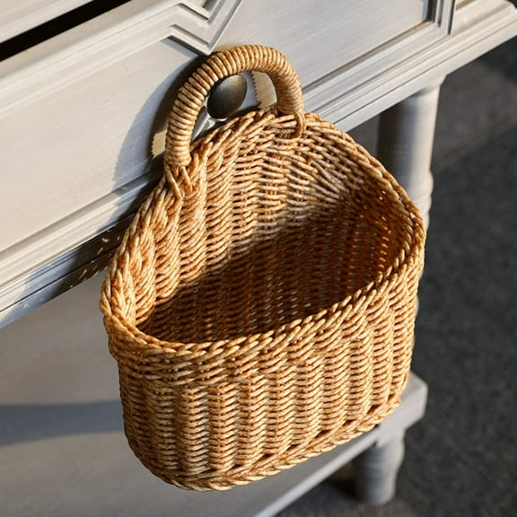 Natural Seagrass Wall Hanging Basket Wicker Woven Storage Basket Handmade Willow Planter Basket Farmhouse Flower Vase with Handle for Home Garden Wedding Wall Decor