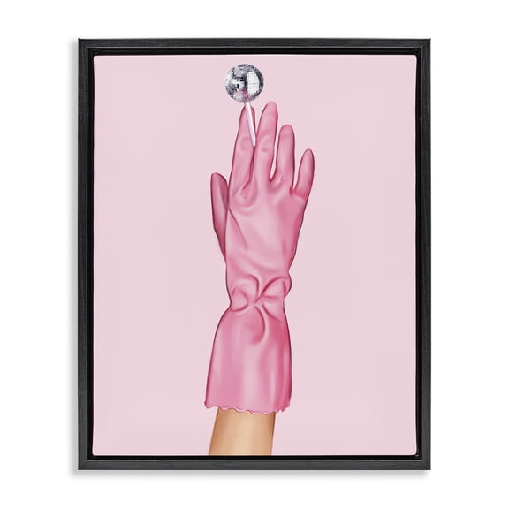 Stupell Industries Contemporary Pink Glove & Disco Ball Black Floating Frame Canvas Art, 17 x 21, by Ziwei Li