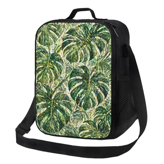 Monstera Leaf Tropical Lunch Bag Insulated Thermal Lunch Box with Shoulder Strap & Handle for Women and Men
