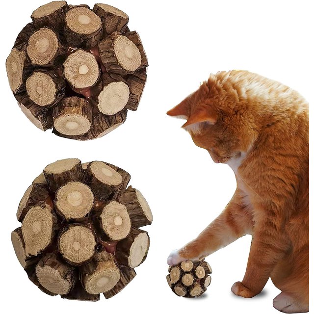 Bola de juguete para gatos Natural Silvervine Stick Catnip Bell Ball Juguetes para gatos para gatos de interior Limpieza de dientes Matatabi Cat Chew Toy-Kitten Toys, 2psc