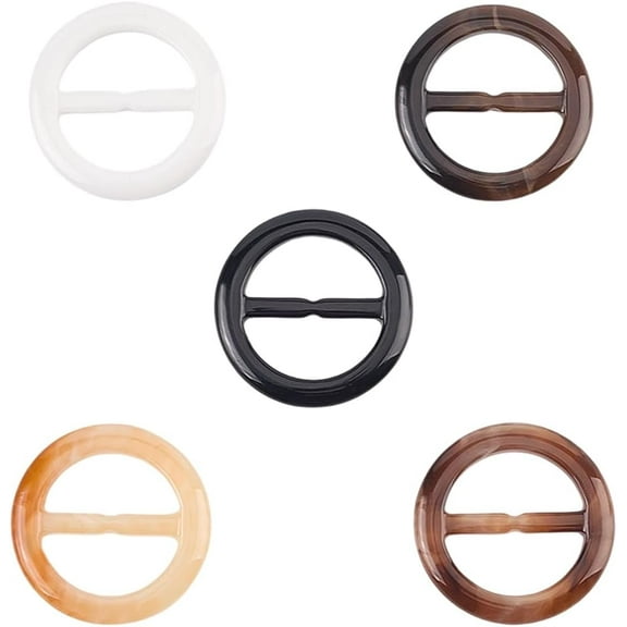 20Pcs 5 Colors Resin Belt Buckle 1.6" Round Silk Scarf Ring T Shirt Ties Clip Clasps Adjuster Corner Knotted Waist Wrap Fasten Holder Button for Clothing Women Decoration Accessories