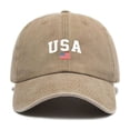 thumbnail image 5 of Women's Vintage Washed Baseball Cap, USA Flag Print Adjustable Trucker Hat, Retro Ponytail Sun Hat for Daily, Outdoor Activities, and Patriotic Style Khaki, 5 of 5