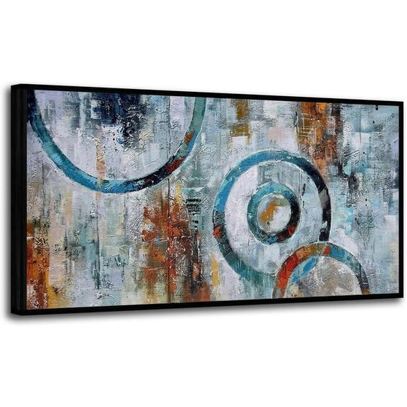 Aaheei Abstract Wall Art Modern Grey Brown Picture Geometric Canvas Circle Block Painting, Simple Artwork Ready to Hang for Bedroom Living Room Bathroom Home Office Wall Décor