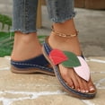 thumbnail image 5 of Rokment Women's Orthopedic Wedge Walking Flip Flops Boho Beach Vintage Casual Color Block Leather Arch Support Platform Chunky High Heel Dress Slippers Backless Sandals Dark Blue Size 6.5, 5 of 7
