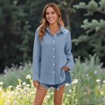 thumbnail image 2 of Women's Denim Shirt Long Sleeve Button Down Jean Shacket Top with Pockets, L, 2 of 7