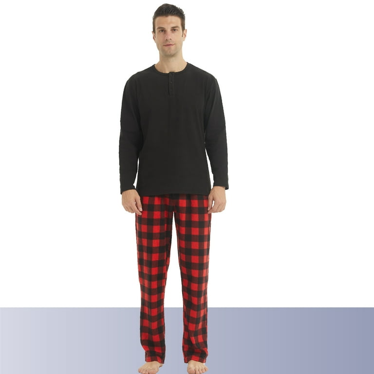 YUSHOW Mens Fleece Pajamas Set Soft Winter Warm Long Sleeve Plaid Pjs  Sleepwear 2-Piece Size L 