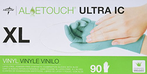 Medline Aloetouch Ultra IC Vinyl Exam Gloves Powder Free Medium 100/Box 