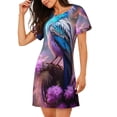 thumbnail image 2 of Balery Beautiful Flower Blue Bird Camisón de manga corta con cuello redondo para mujer, cómodo y elegante., 2 of 6