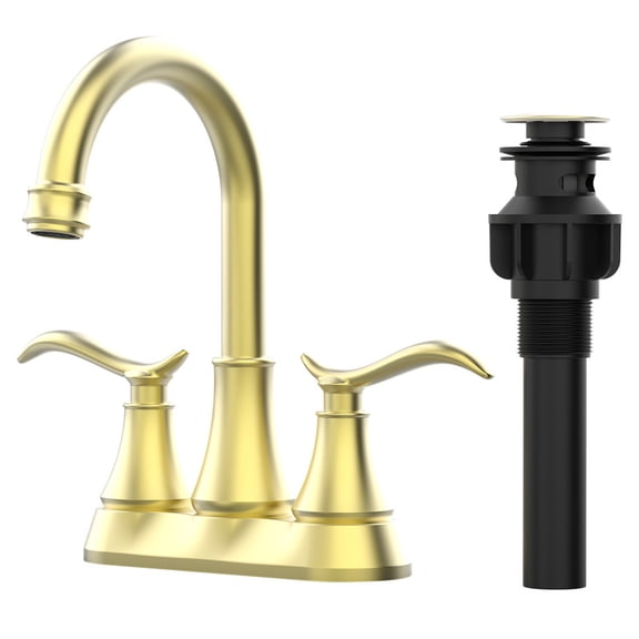 4 in. Centerset Double Handle High Arc Bathroom Sink Faucet with Drain Kit in Brushed Gold