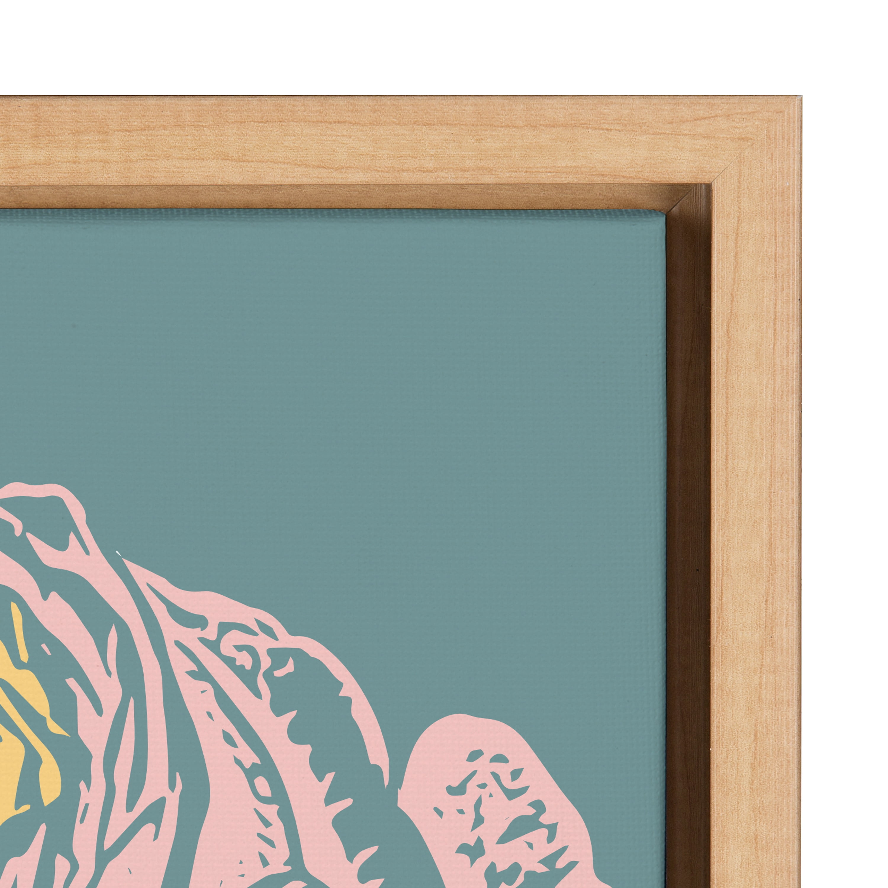 Kate and Laurel Sylvie Floral in Teal Framed Canvas Wall Art by Apricot and Birch, 18x24 Natural, Vintage Floral Art for Wall