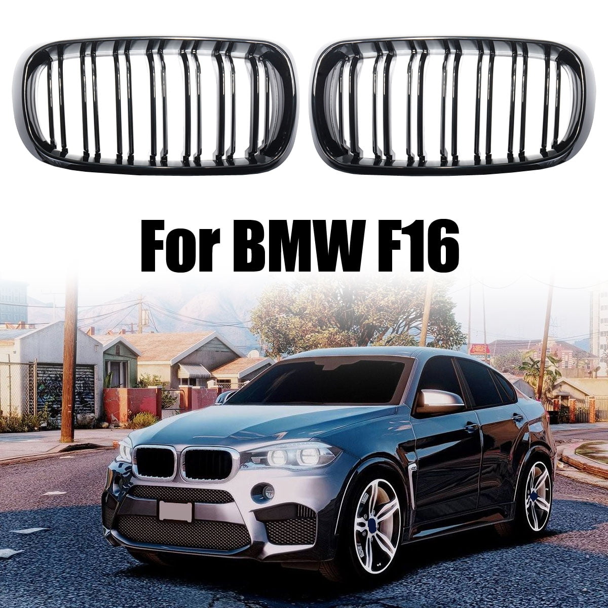i-Shop 2014-2017 X5 F15 X6 F16 Glossy Black Sport Kidney Double Line Front Grille Grills Pair