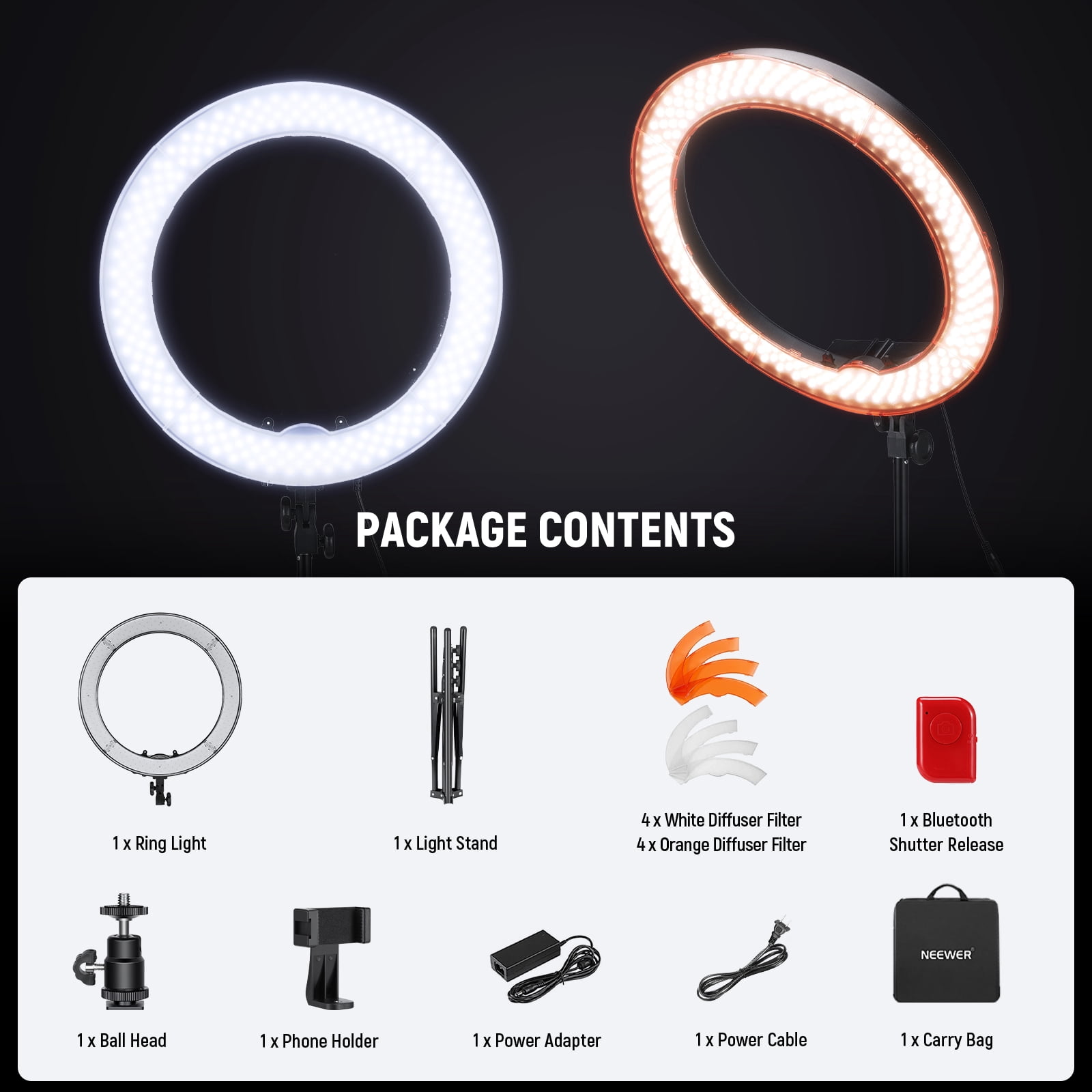 Neewer 55W 18" Ring Light Kit, 5600K Dimmable LED Ringlight Tripod Stand Phone Holder for iPhone Selfie Makeup Tattoo Studio Photo Video Recording