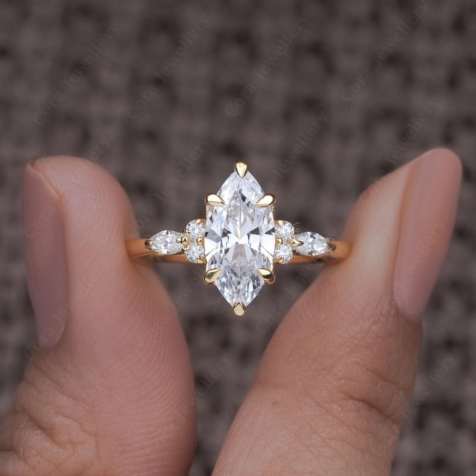 Cora Jewellery 1.5CT Marquise Cut Moissanite Engagement Ring for Women, 18K Yellow Gold, 9 US