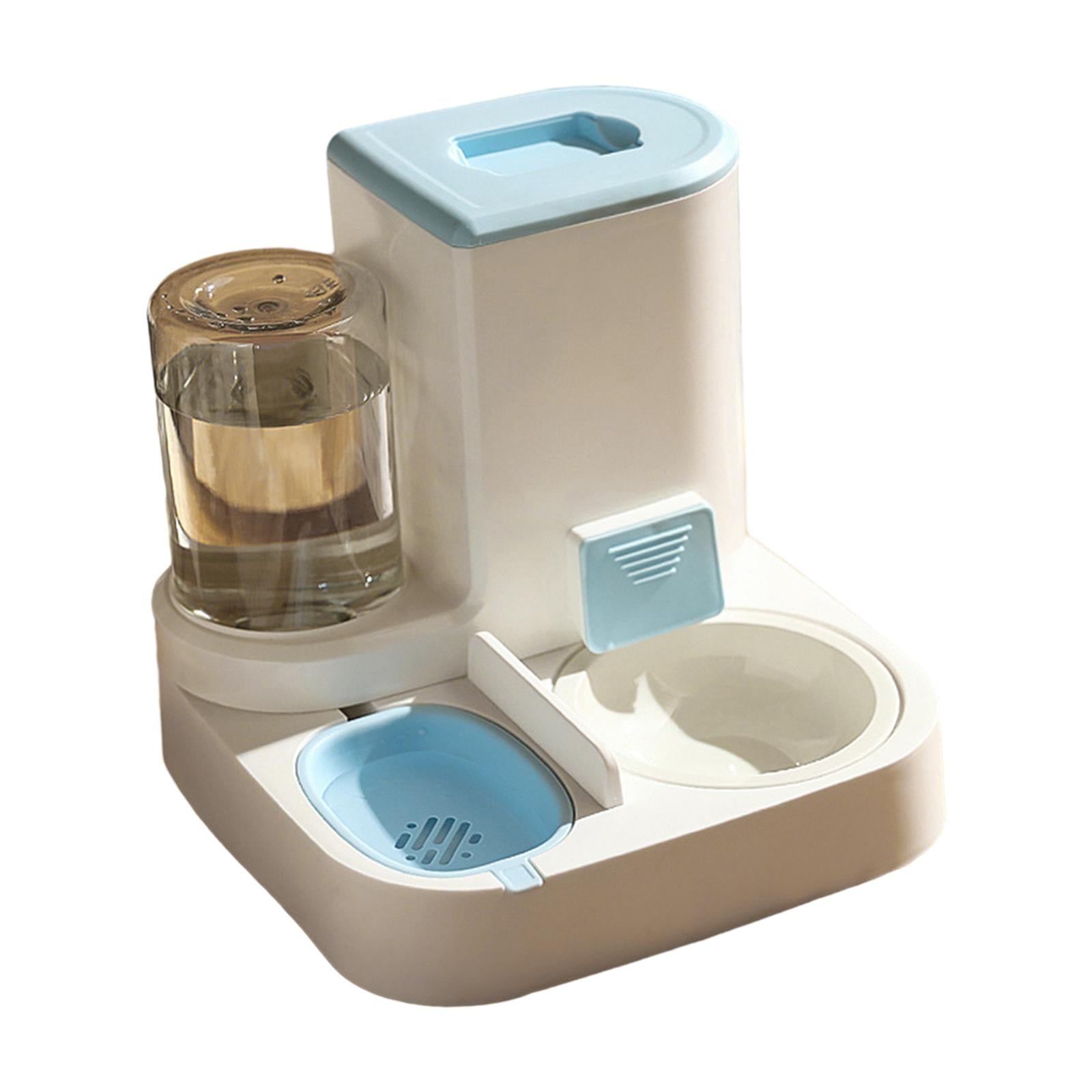 Automatic Cat Feeder Feeder and Waterer Set 2 in 1 Design Feeding Station Gravity Refill Kitten Container Drinker Feeder Detachable Bowl Blue