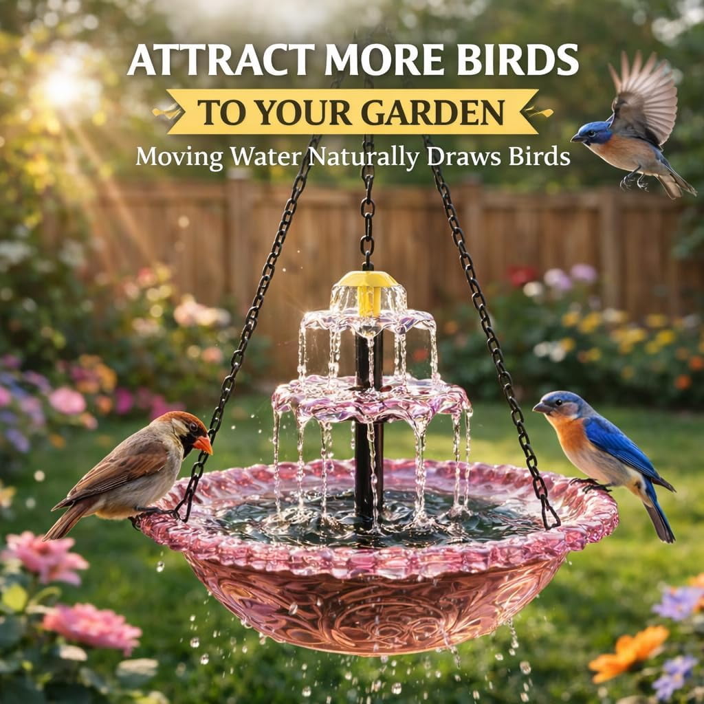 Solar Cascad Hanging Bird Bath Fountain, Powered Cascading Bath, Outdoor Fountains, with Fountain (Blue) Blue