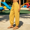 thumbnail image 6 of Jerdar Women's Linen Elastic High Waist Jogger Pants Casual Drawstring Trousers with Hollow Out Trim and Pockets Loose XL, 6 of 7