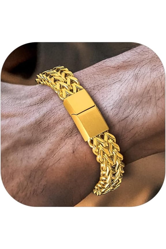 Bracelets for Men 8mm/10mm/12mm Width Stainless Steel With Sturdy Clasp Franco Curb Chain Mens Bracelet 7.4/8.2/9 Inches Length