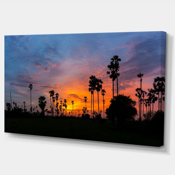 Sugar Palm Tree Silhouette - Landscape Canvas Art Print
