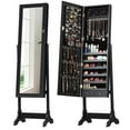 thumbnail image 1 of Giantex Lockable Jewelry Cabinet, Free Standing Big Makeup Box w/LED, Black, 1 of 10