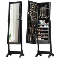 Giantex Lockable Jewelry Cabinet, Free Standing Big Makeup Box w/LED, Black